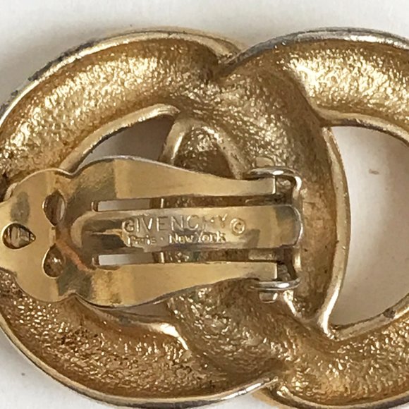 Vintage Givenchy Gold Tone Chunky Figure 8 Drop Clip On Earrings Signed - Picture 6 of 6